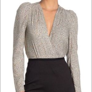 Afrm Long Sleeve Surplice Leopard Print Bodysuit